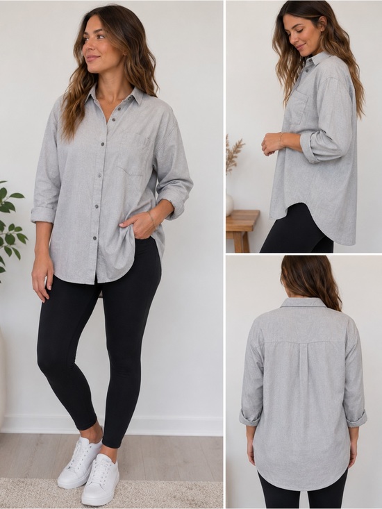 Universal Thread Tops - Universal Thread Light Gray Oversized Button-Down Shirt